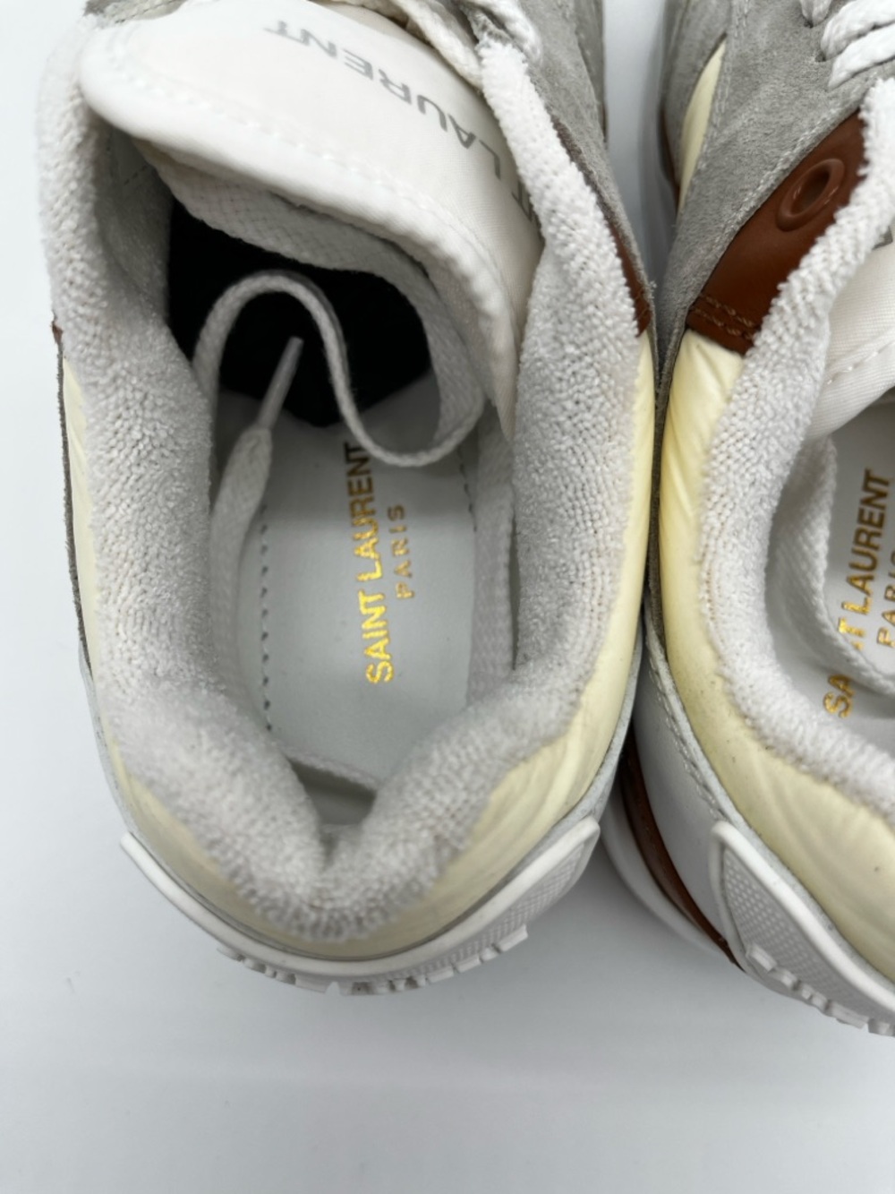 Saint Laurent Low Top Sneakers Grey Cream Panel Lace-Up - 36 (US 6) - Picture 12 of 15